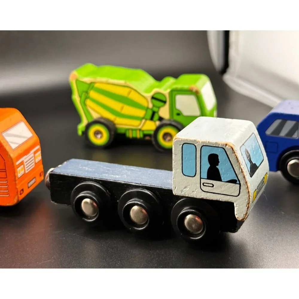 Wooden Madison Joseph Battat Construction Vehicles Police Trucks Vintage- READ‎